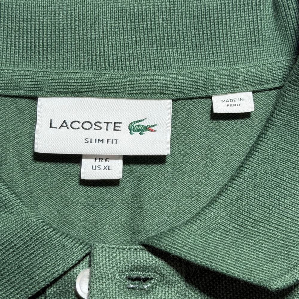 Lacoste Slim Fit Polo Shirt Mens XL Green Pique Cotton Short Sleeve Logo FR 6 - Picture 5 of 10
